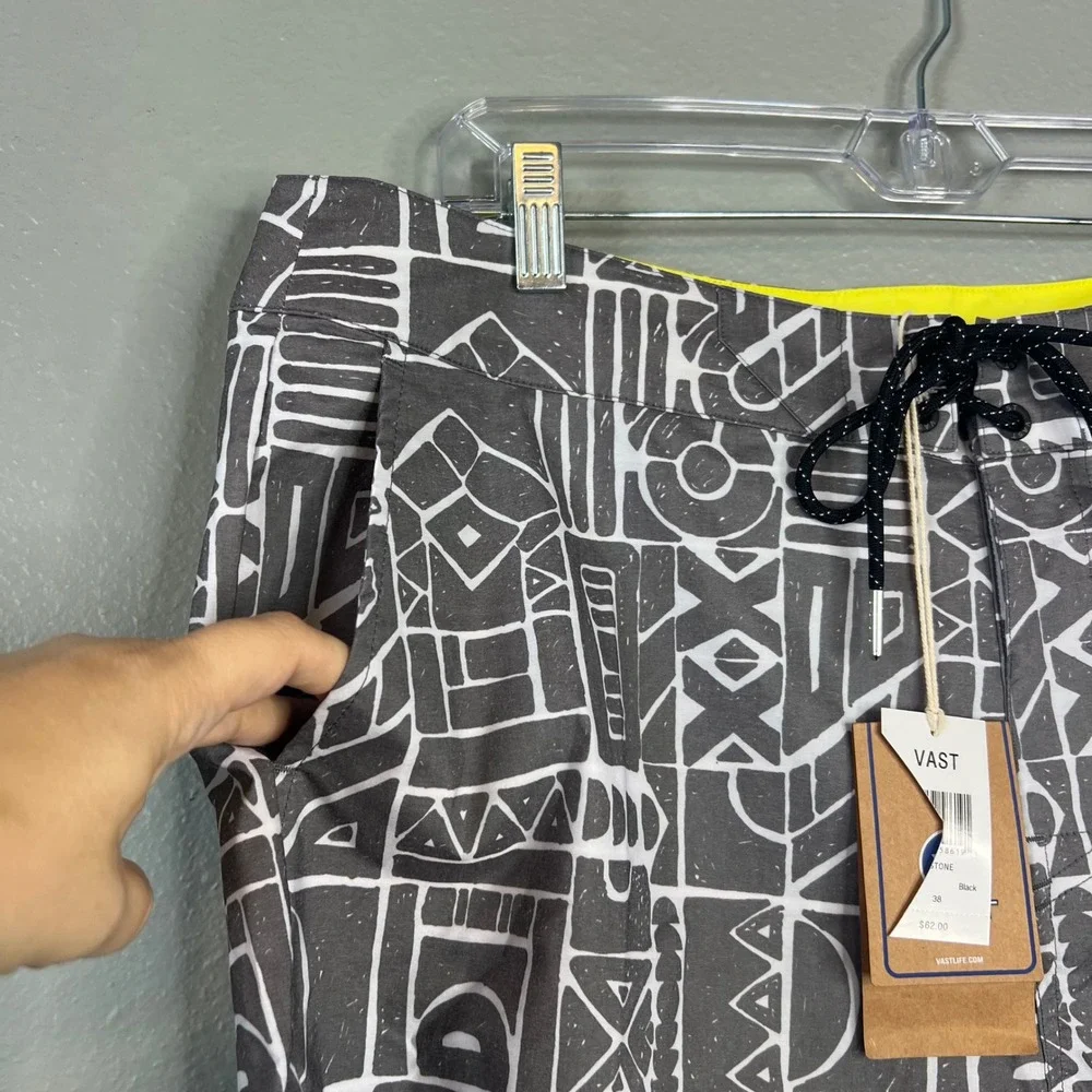 Vast Board Shorts Mens 38 Gray Geometric Tribal Print NWT